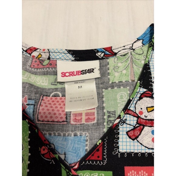Scrubstar Scrub Top Happy Holidays Santa Snowman Merry Christmas Women Med - Picture 3 of 7